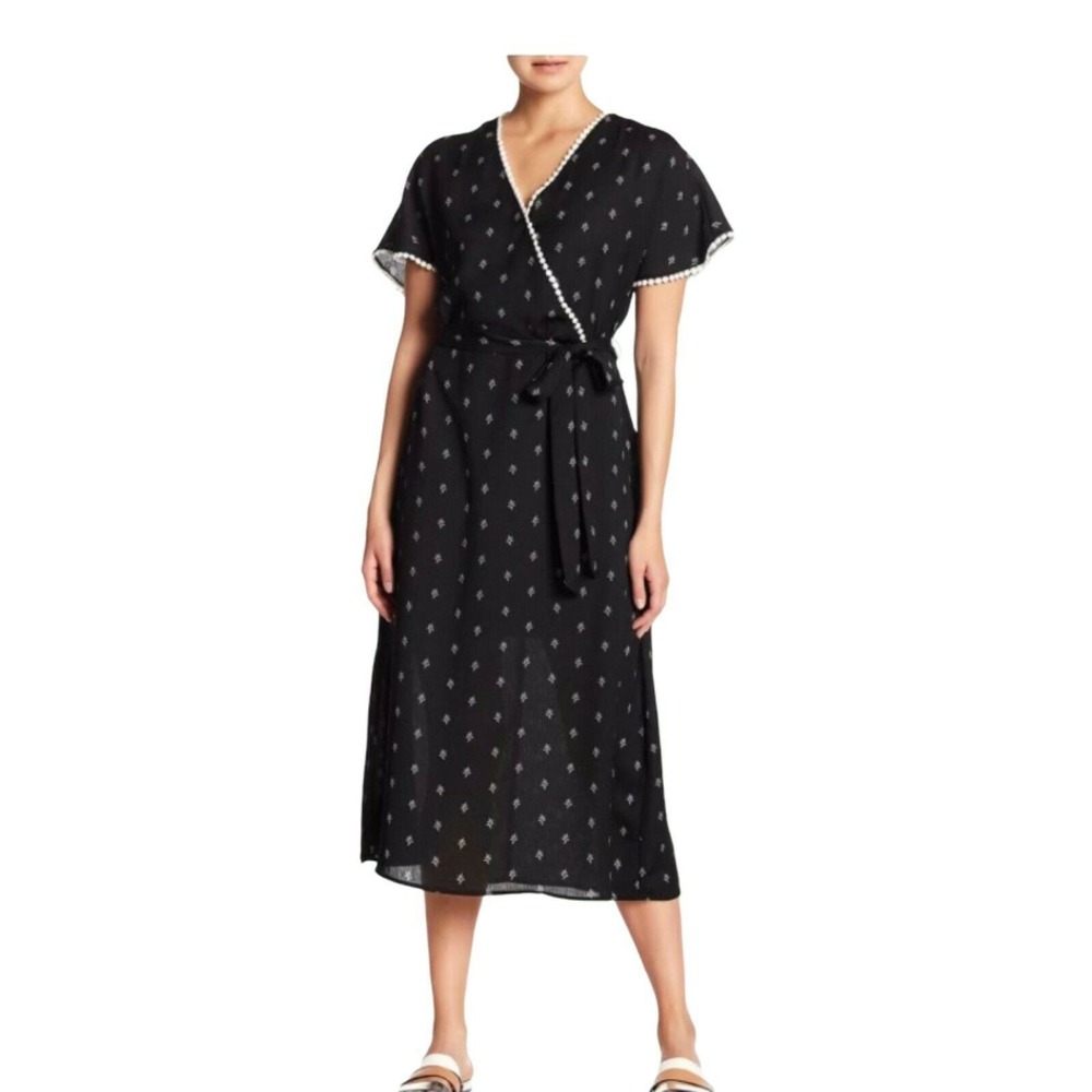 Anthropologie Pleione Womens Dress New Black Floral Midi Crochet Neckline Small